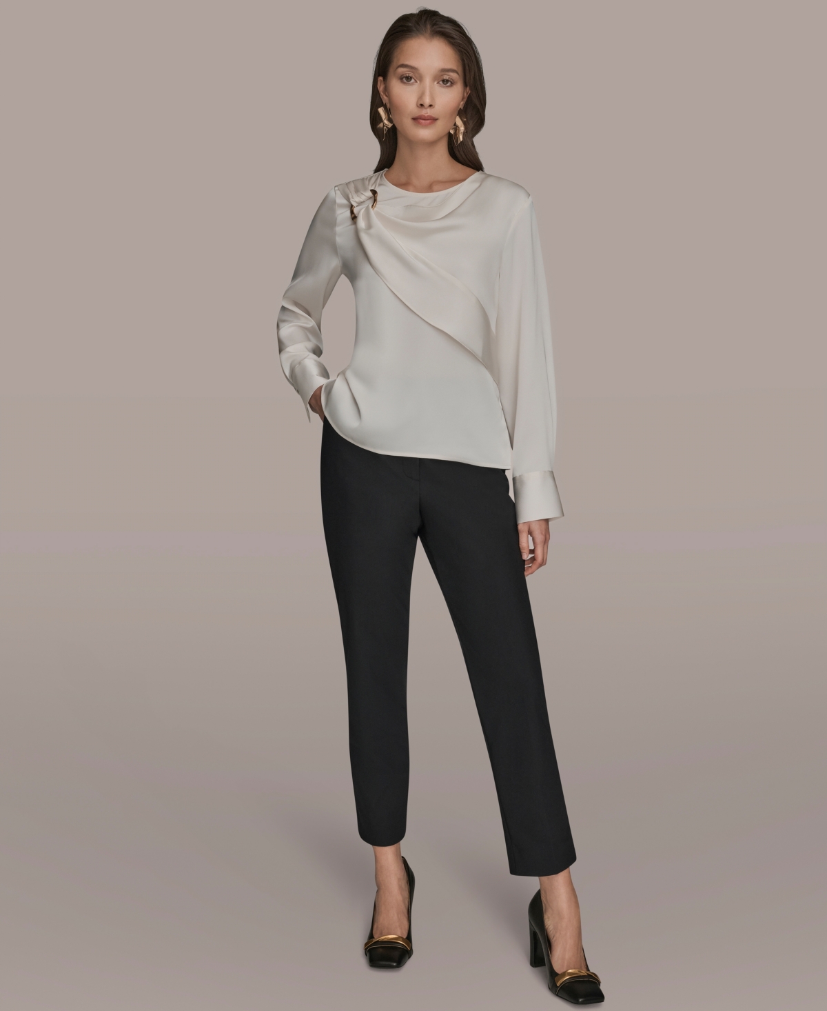 Donna Karan Women's Scoop Neck Long-sleeve Top In Multi