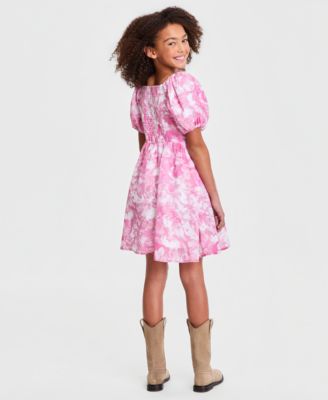 Girls' Square Neck Puff Sleeve Dress
