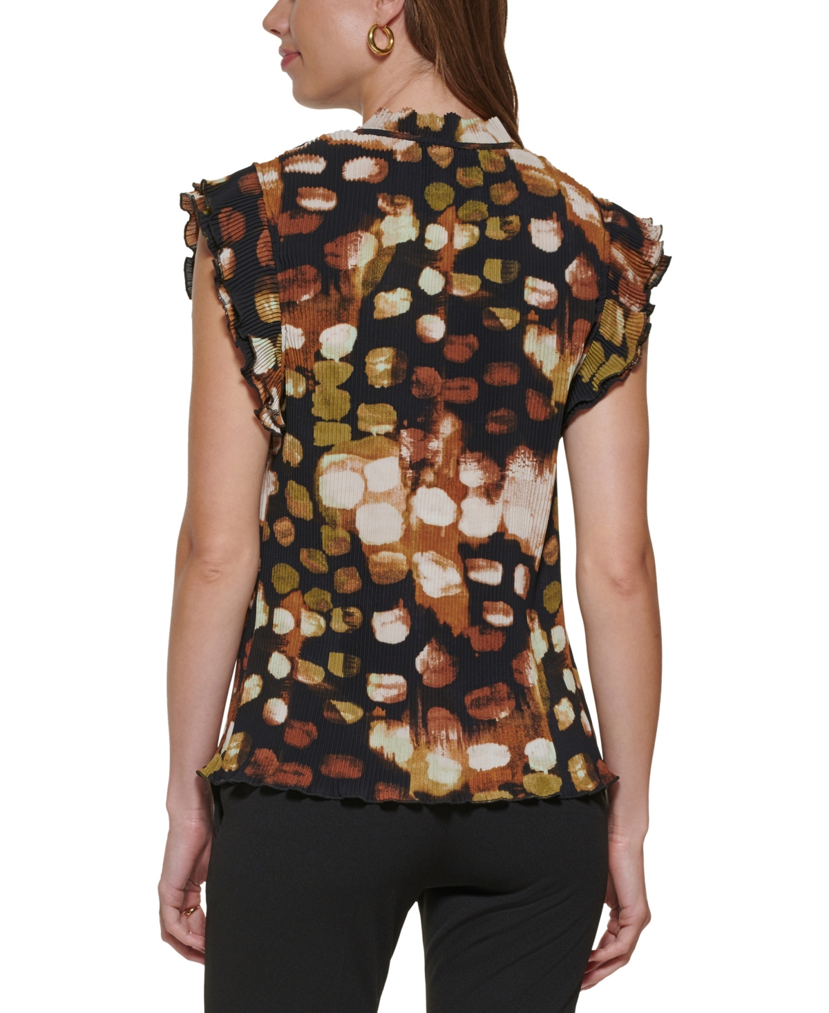 Dkny Petite Short-sleeve Ruffled Blouse Top In Multi