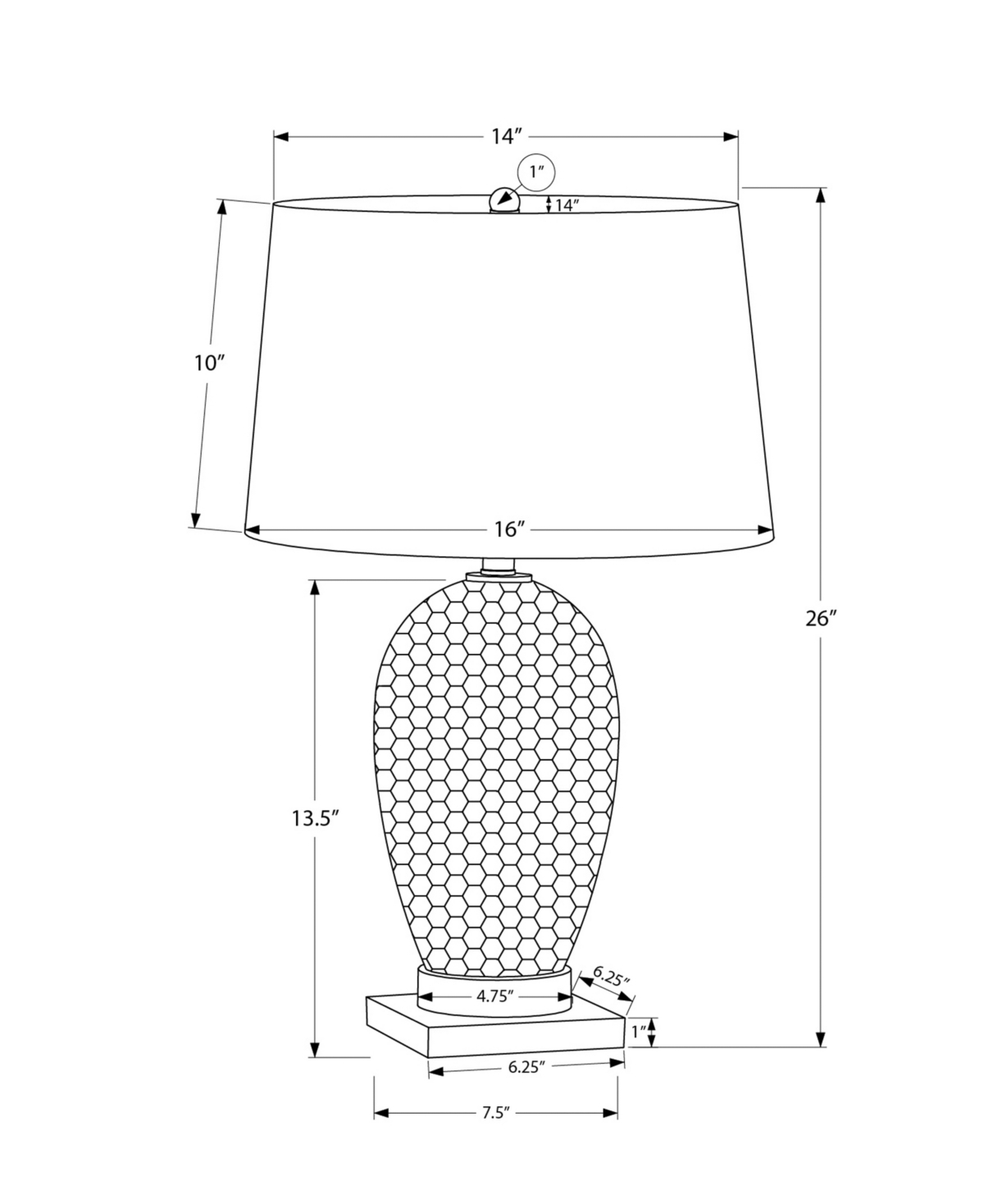 Monarch Specialties Lighting 26" Ceramic Table Lamp