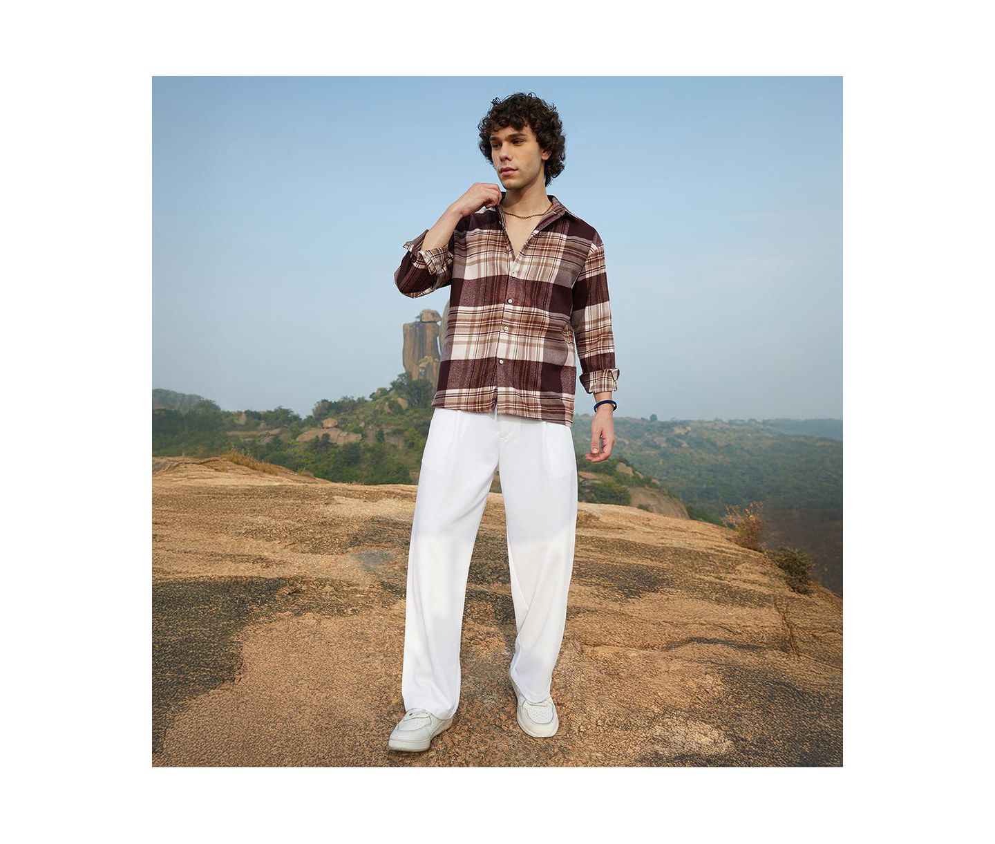 Мужская рубашка Cahoot Campus Sutra Mocha Brown Plaid Oversized, цвет: Коричневый — фото 3
