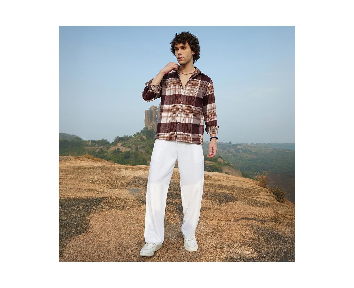 Men's Mocha Brown Plaid Oversized Shirt