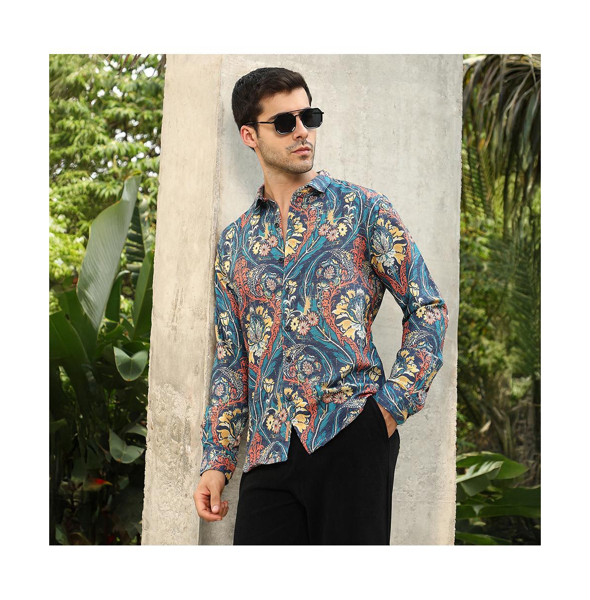 Campus Sutra Men's Aegean Blue Floral-Opulance Shirt