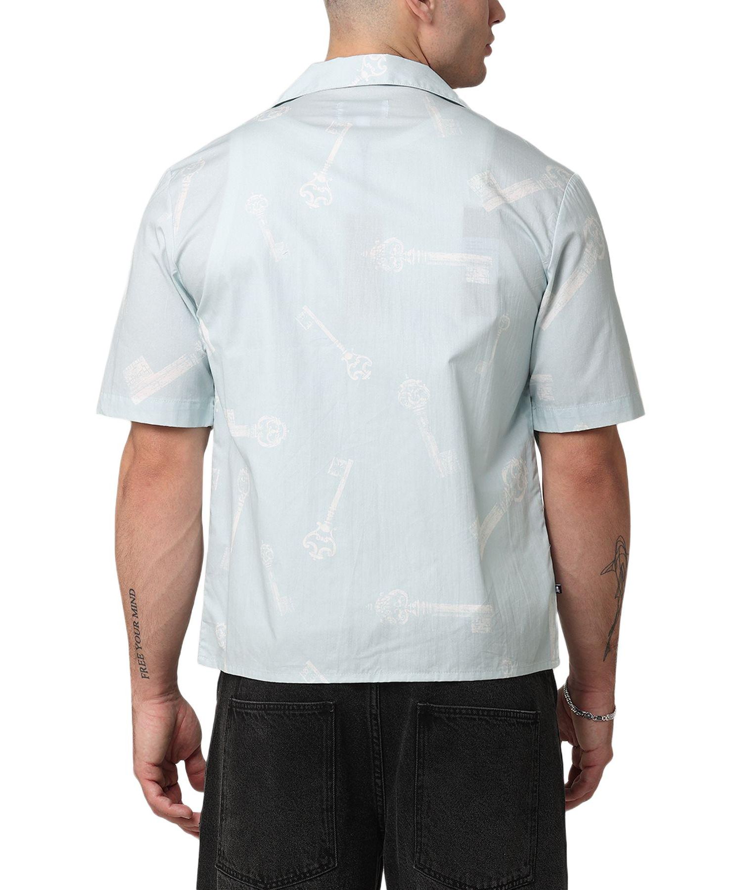 Men's Skeleton Key Button Up Shirt - Light Blue S