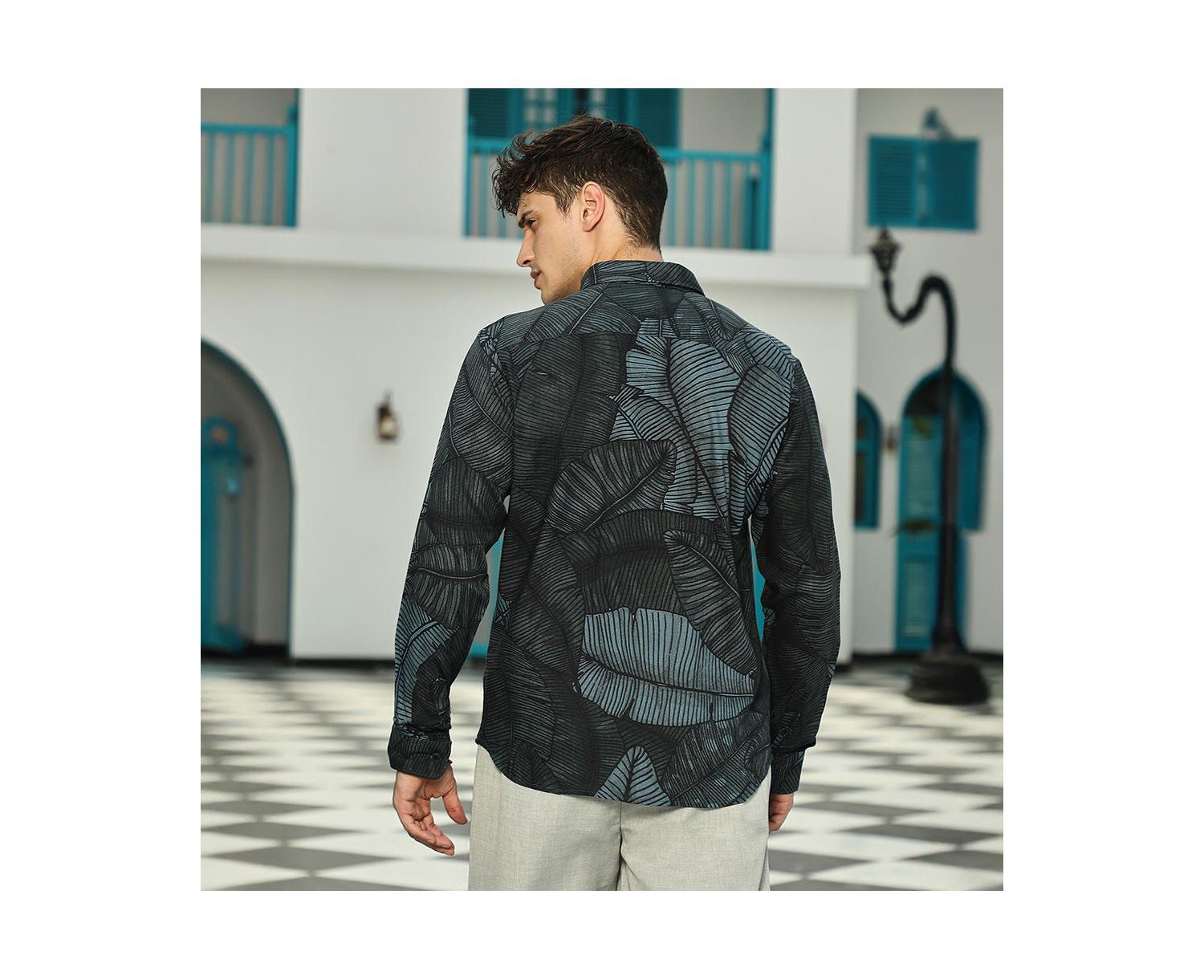 Men's Viridian Green Foliage-Outline Shirt