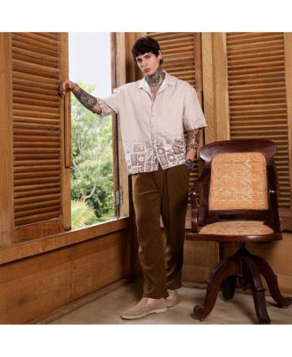 Men's Ecru Beige Tropics Ombre-Tactile Shirt