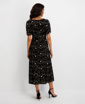 Women's Embroidered Woven V-Neck Midi Dress