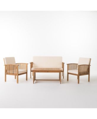 Acacia Wood Outdoor Chat Set of 4 with Water-Resistant Cushions