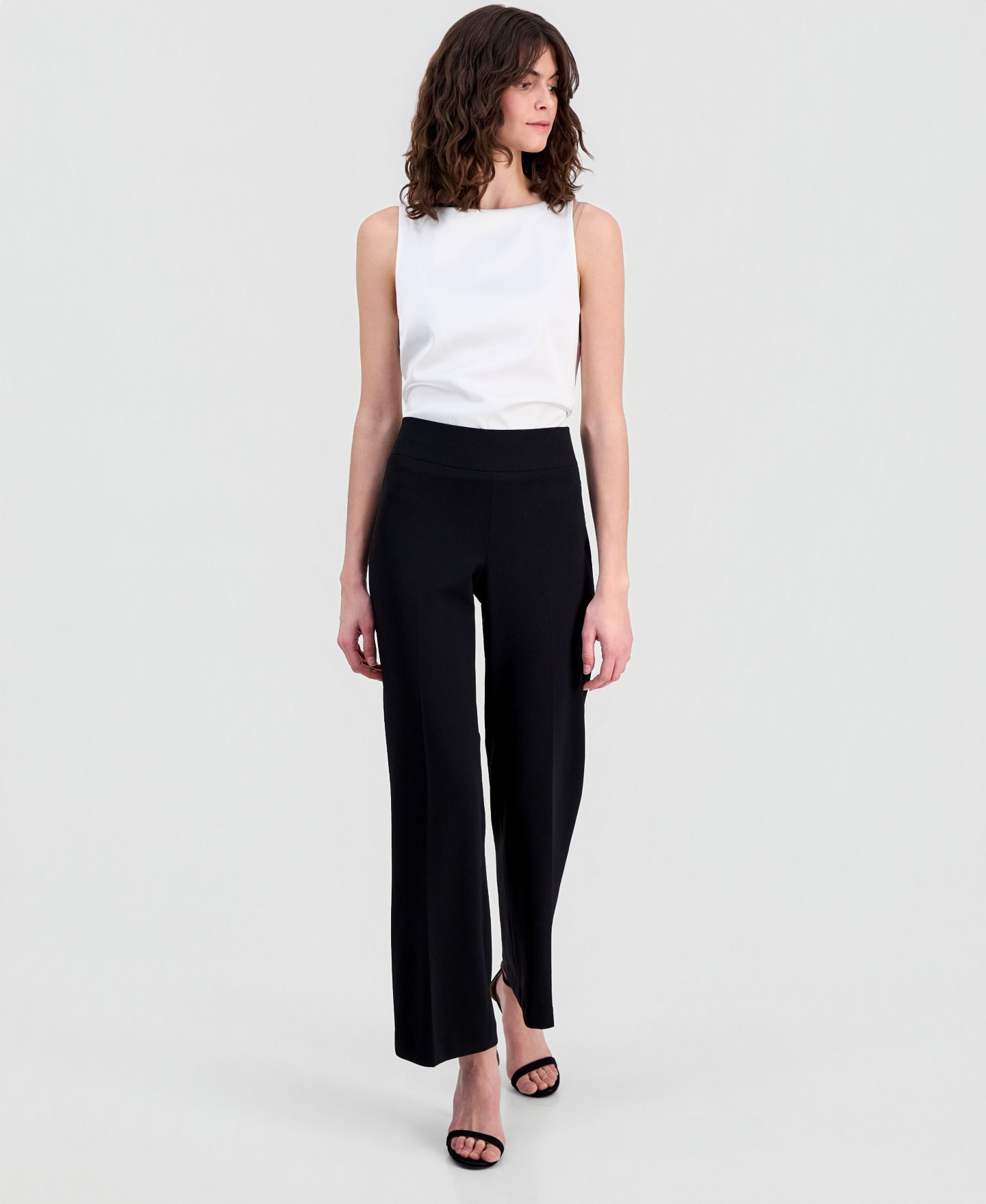 Женские брюки Anne Klein Stretch Crepe High-Rise Wide-Leg Pull On, цвет: Чёрный — фото 2