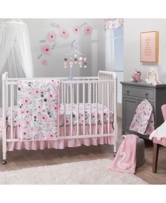 Blossom Pink/Gray Watercolor Floral Baby Fitted Crib Sheet