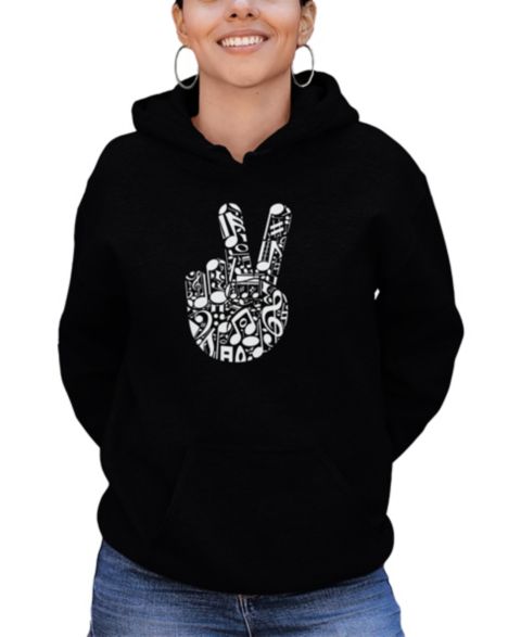 Женская толстовка LA Pop Art Peace Finger Notes Word Art Long-Sleeve, цвет: Чёрный