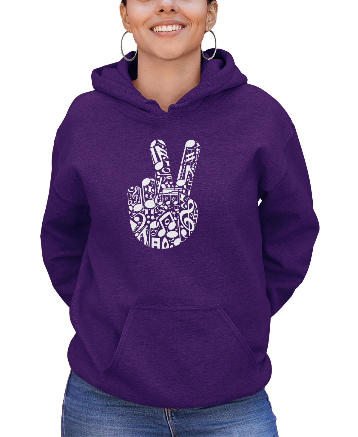 La Pop Art Women's Peace Finger Notes Word Art Long Sleeve Sweatshirt In Purple
