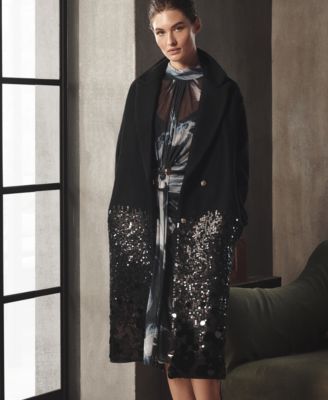 Women's Snap Closure Sequin Embellished Coat