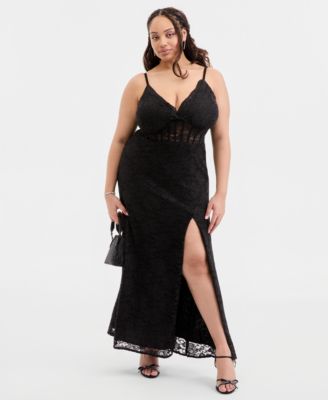 Trendy Plus Size Glitter Lace Spaghetti-Strap Gown