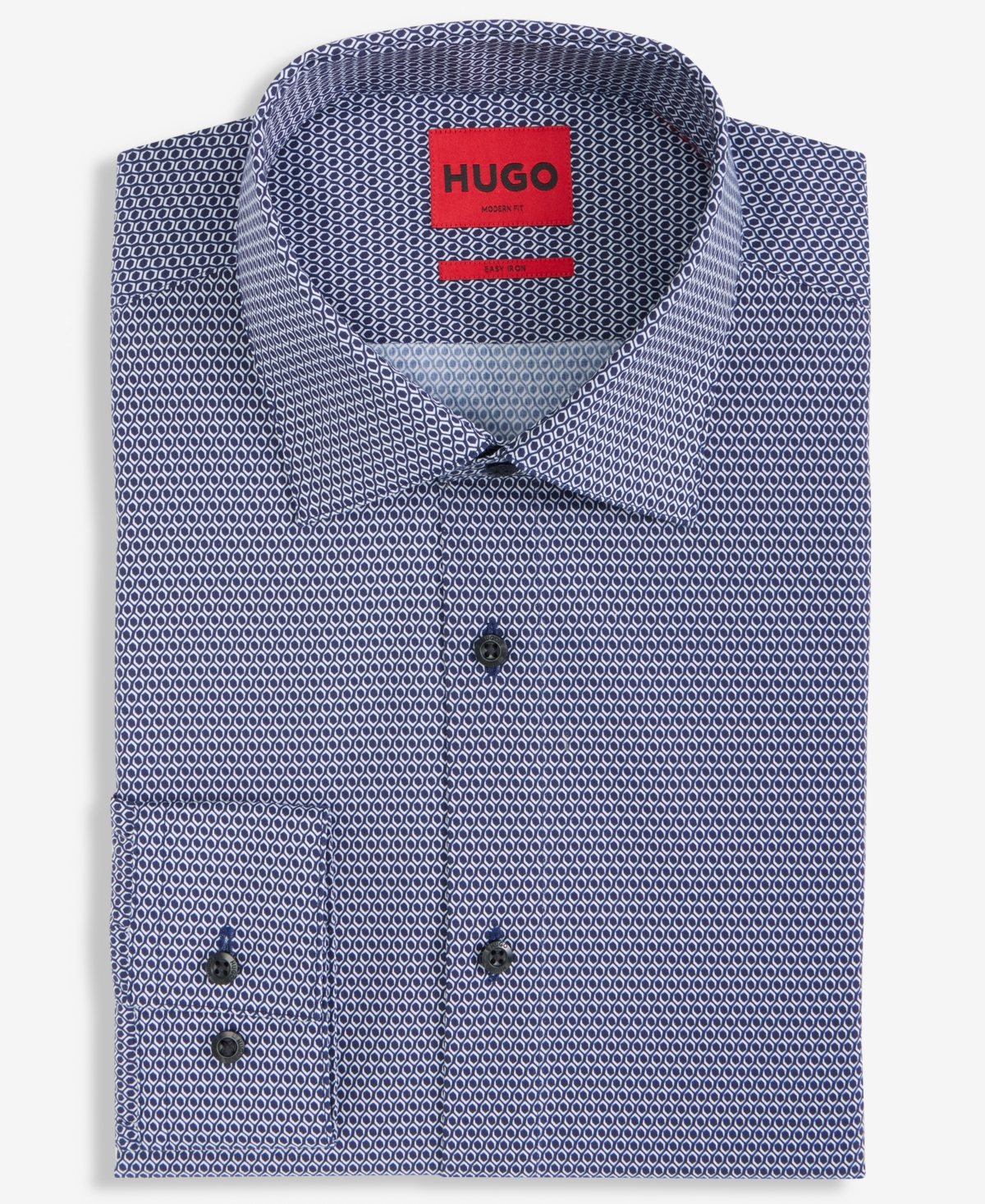 hugo modern fit dress shirt HUGO Easy-iron modern-fit shirt in cotton poplin, Men, Size: 17, dark blue