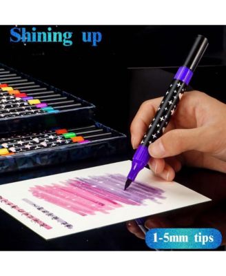 24 Colors Glitter Brush Markers, Double-Ended Two-Color Marker Pens for Doodle, Writing, DIY Crafts Greeting, Birthday Cards Making