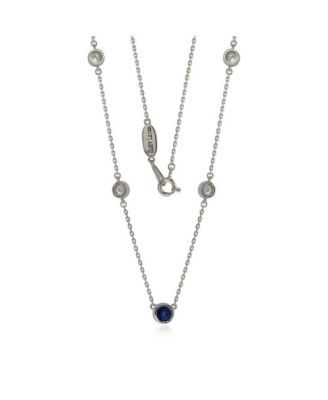 Suzy Levian Sterling Silver Sapphire & Created White Sapphire 5 Stone Station Necklace