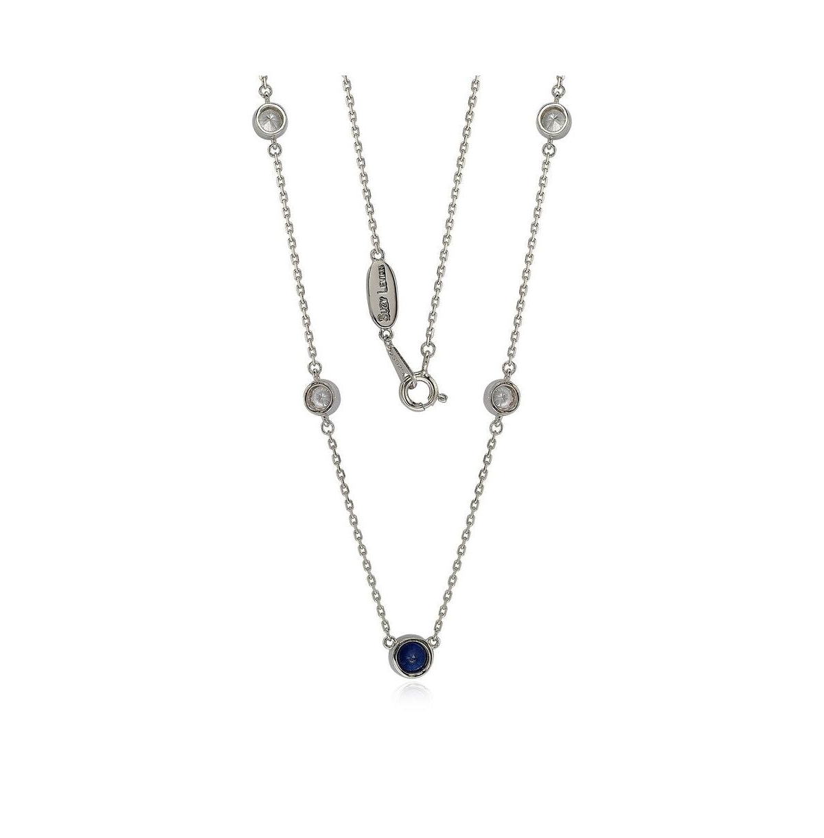 Suzy Levian Sterling Silver Sapphire & Created White Sapphire 5 Stone Station Necklace