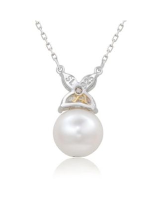 Suzy Levian Sterling Silver Freshwater Pearl & White Sapphire Marquise Flower Cluster Necklace