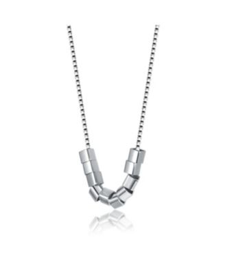 White Gold Plated Cylindrical Bead Necklace