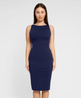 Women's Shapewear Sleeveless Boatneck Sculpting Midi Work Dress