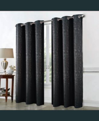 RT Designer Collection Cosmo Shimmer Jacquard 2 Pack Grommet Curtain Panel Pair 36" x 84" Black
