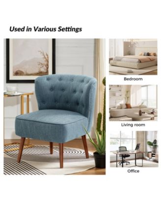 Afzal 25.8" W Modern Tufted Polyester Accent Side Chair with Solid Wood Legs