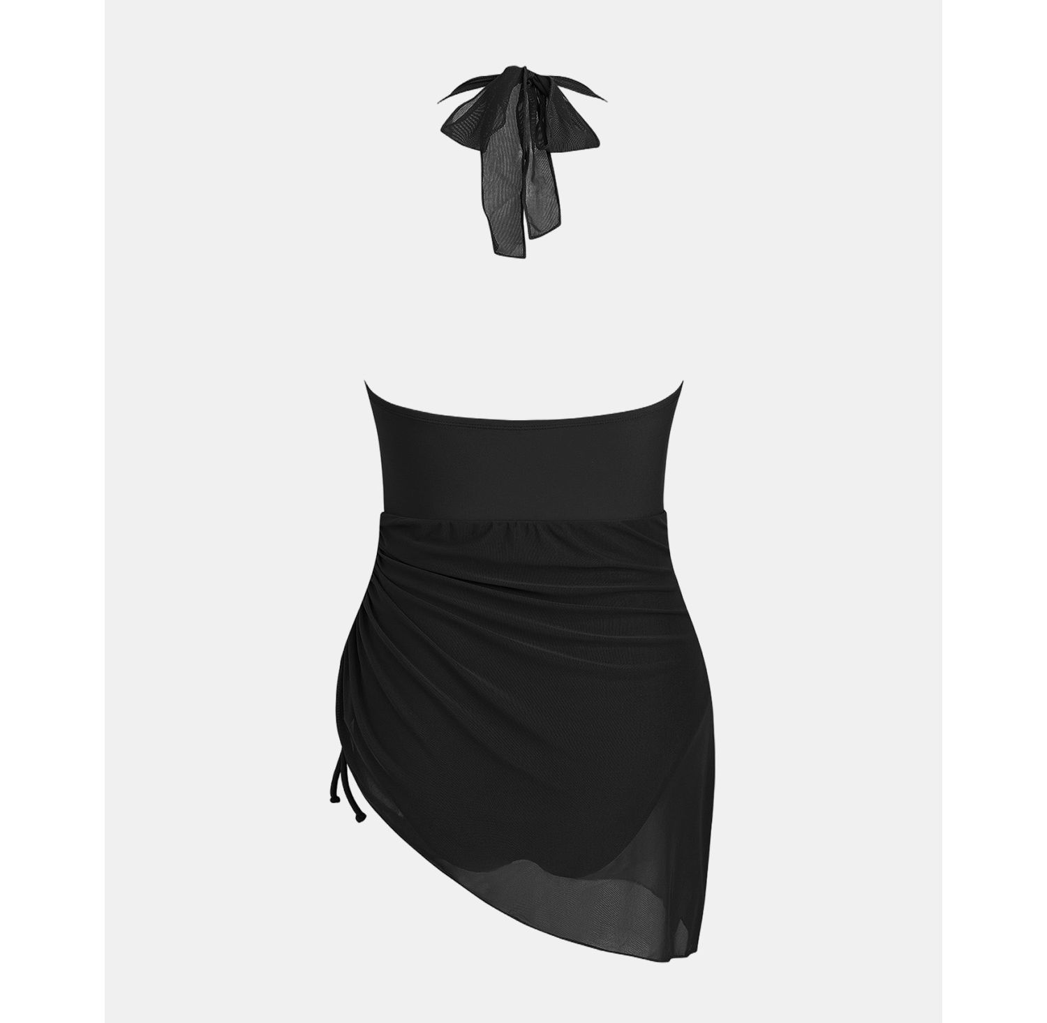 Women's U-Wire Neck Halter Drawstring Mesh One Piece Swim Dress