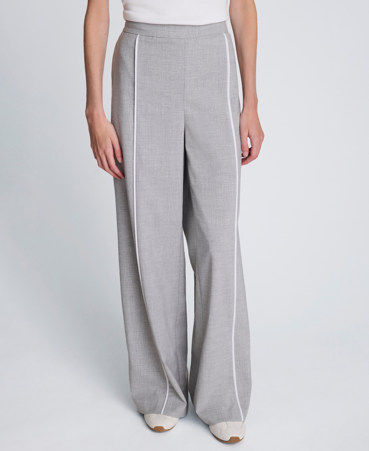 Kenneth Cole Women's Piping Detail Wide-leg Pants In Gray