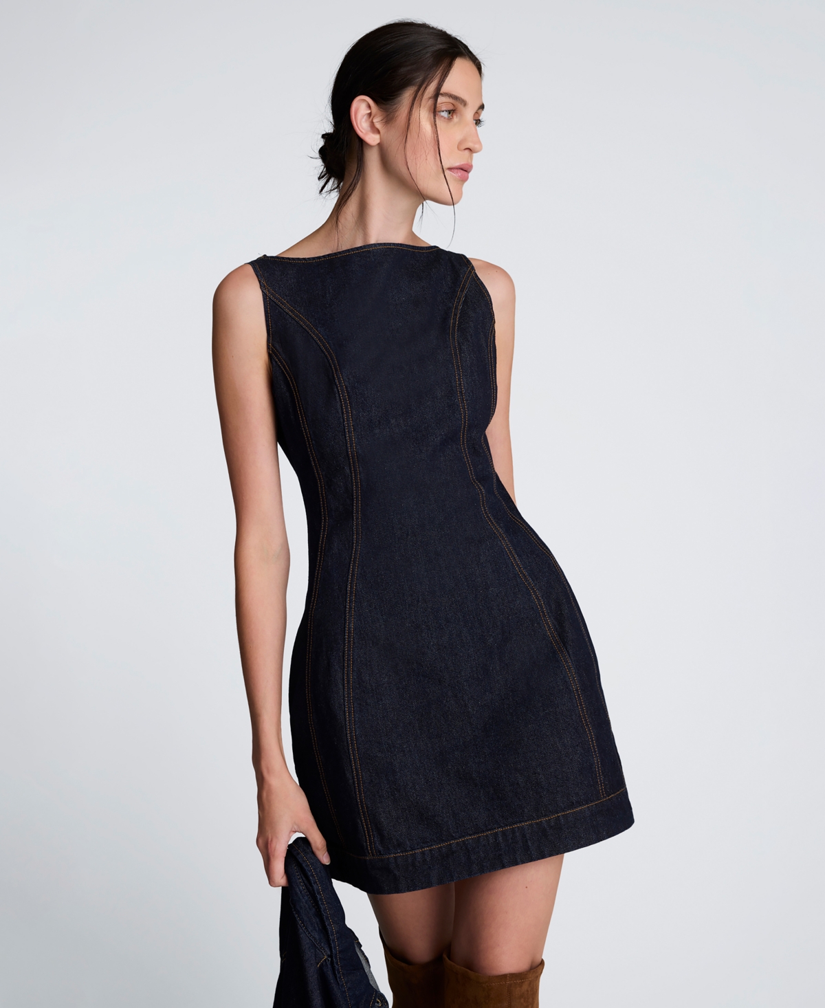 Kenneth Cole Hourglass Denim Mini Dress In Blue