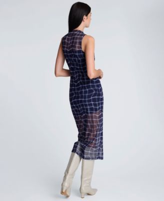 Women's High Neck Mesh Midi Dress