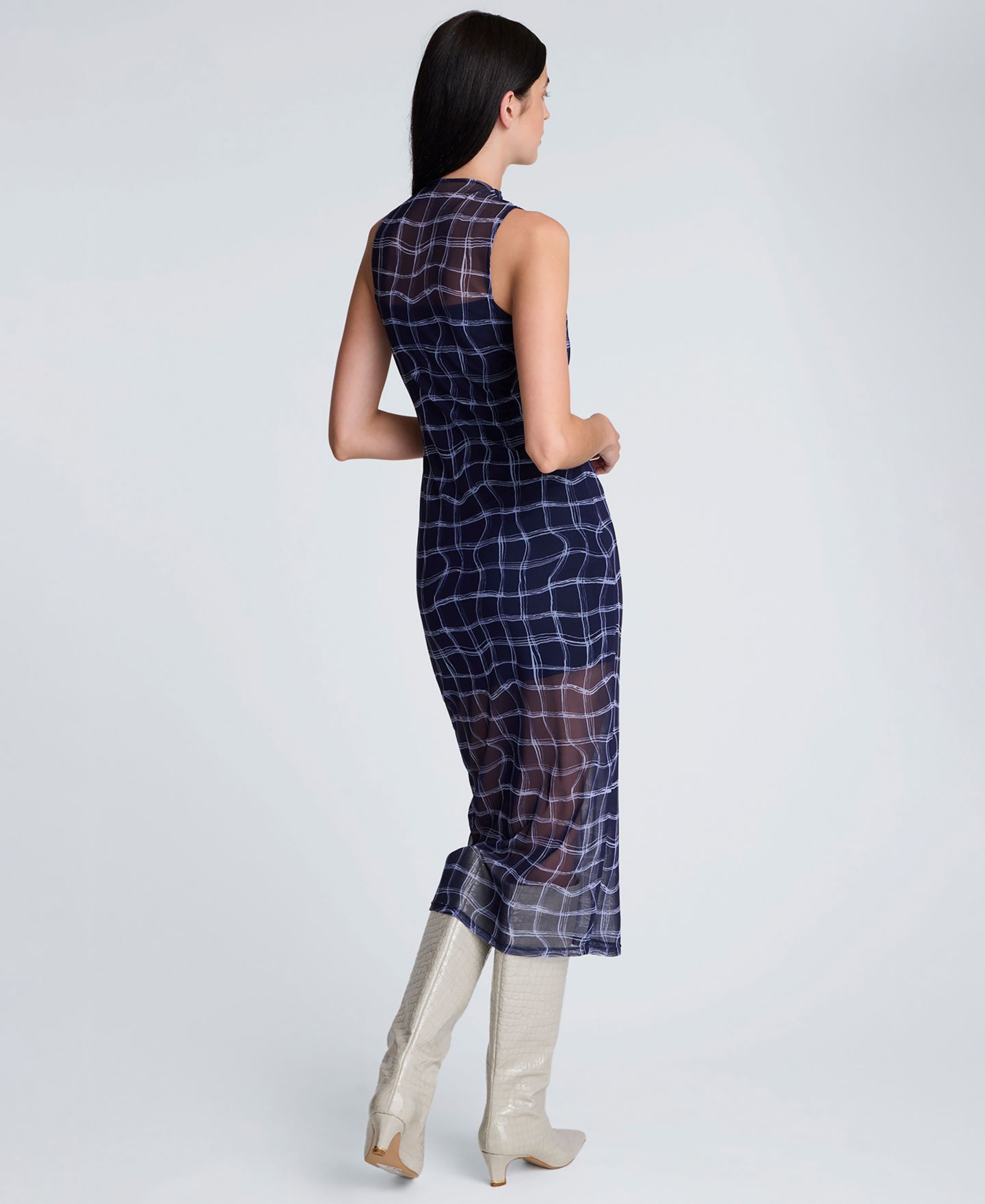 Женское платье Kenneth Cole High Neck Mesh Midi, цвет: Тёмный тёмно-синий / Синий — фото 2