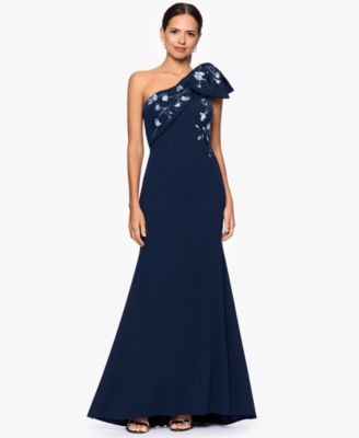 Betsy & Adam - Women's Long One-Shoulder Bow Embroidered Dress