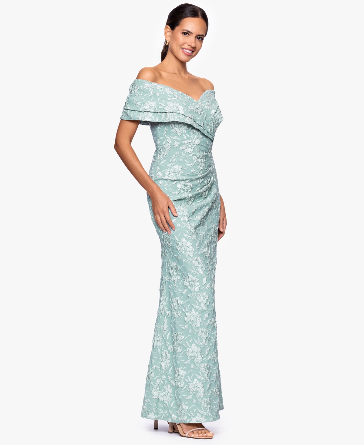 Betsy & Adam Women's Long Off-the-shoulder Dress In Blue