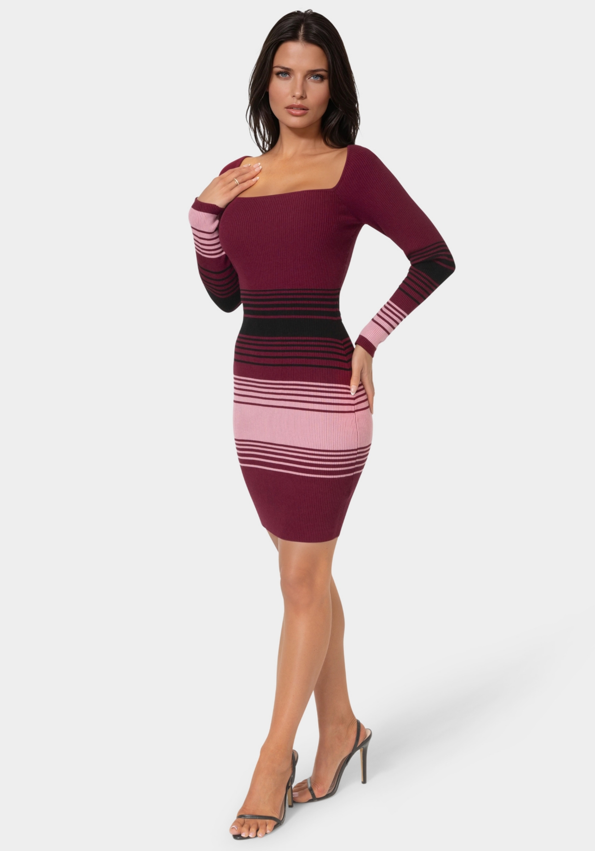 Bebe Women's Stripe Rib Sweater Midi Dress