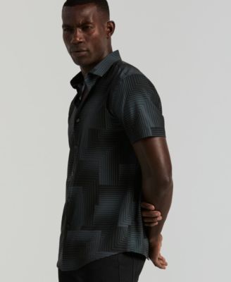 Men's Slim-Fit Linear Geo Print Stretch Shirt