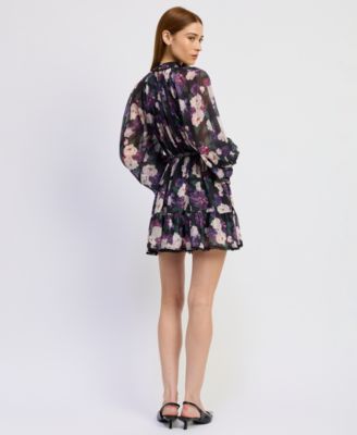 Women's Long-Sleeve Turtle Neck A-Line Mini Dress