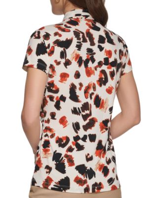 Petite Short-Sleeve Printed Wrap Blouse
