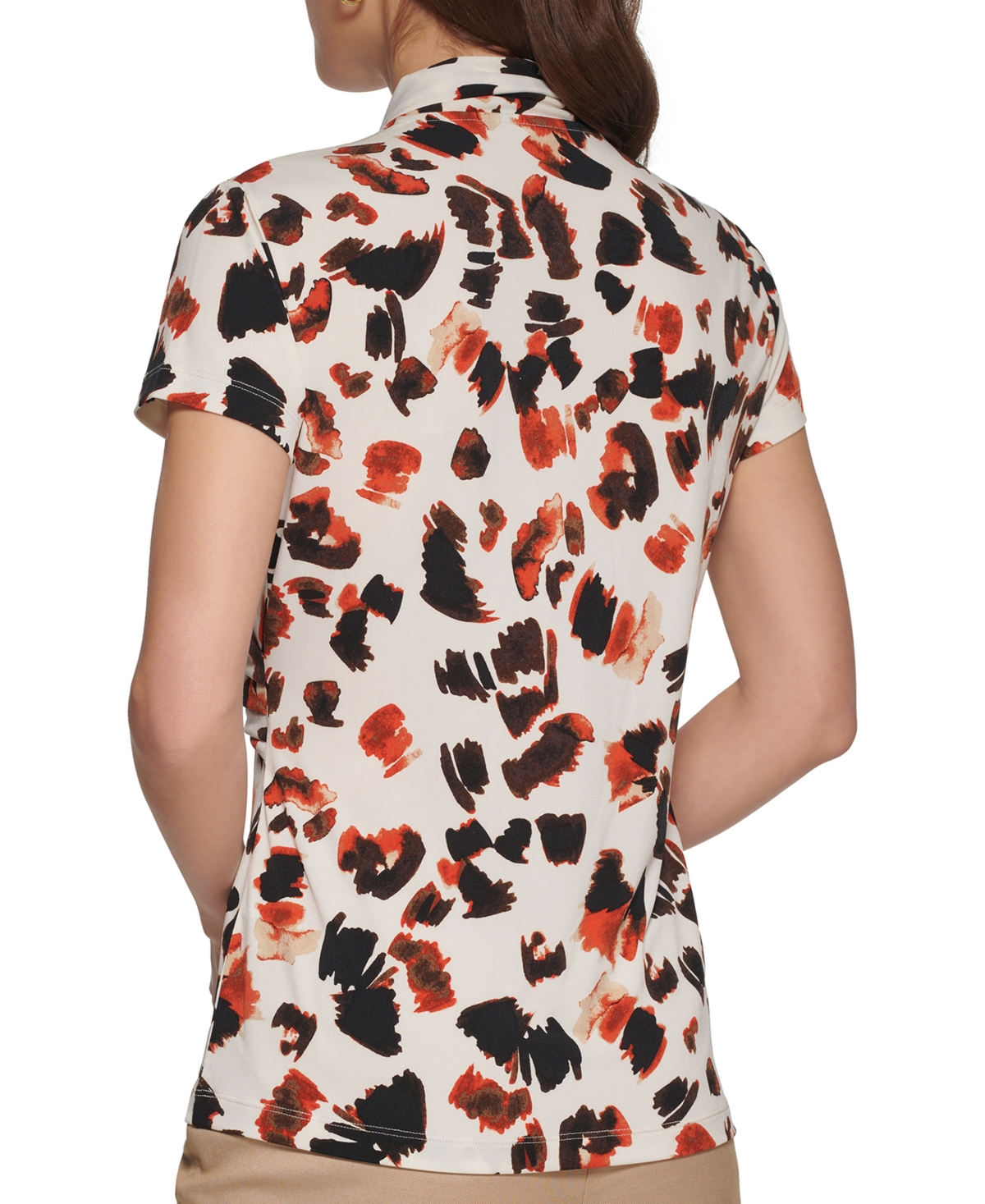 Dkny Petite Short-sleeve Printed Wrap Blouse In Multi