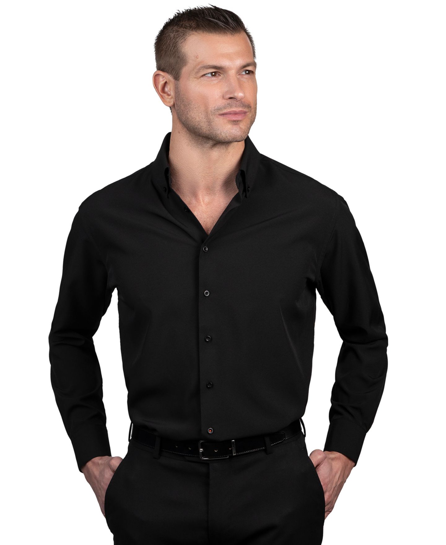 Мужская рубашка Nautica Slim-Fit Supershirt Dress Shirt, цвет: Чёрный — фото 1