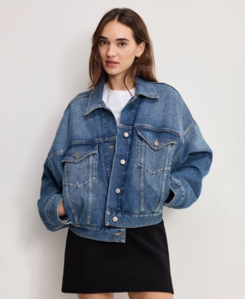 Женские куртки Good American Pleated Cropped Trucker Jacket