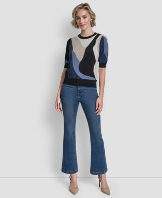 Women's Short-Sleeve Color-Block Sweater