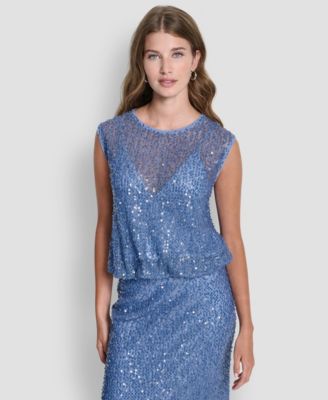 DKNY - Women's Sleeveless Bubble Hem Sequin Knit Top