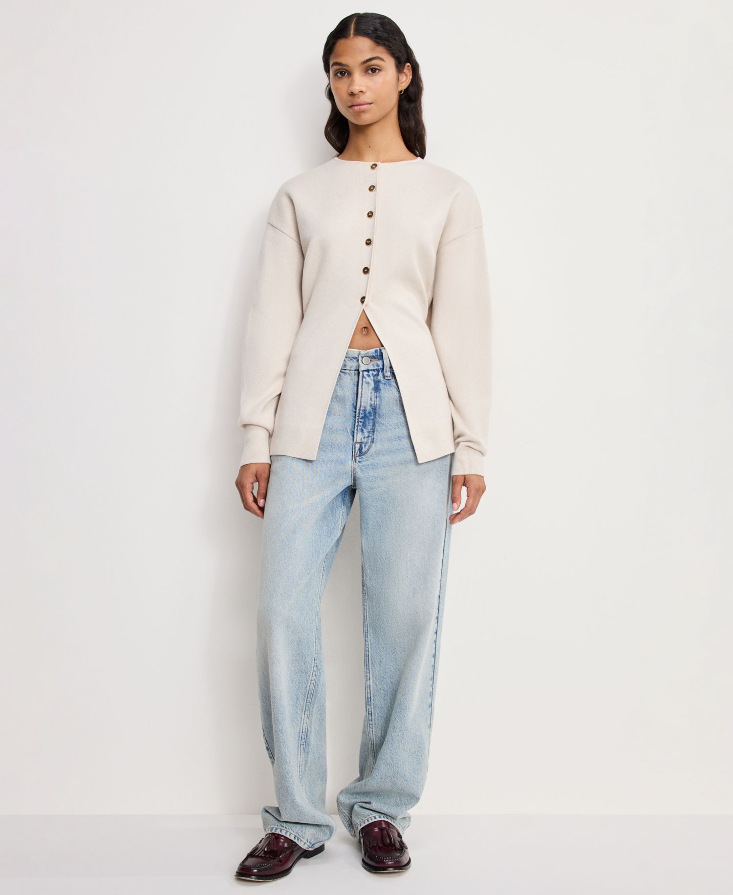 Women's Crewneck Long-Sleeve Cardigan Sweater