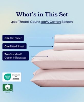 Soft Cotton Sheet Set - 400 Thread Count 100% Cotton Sateen - Queen