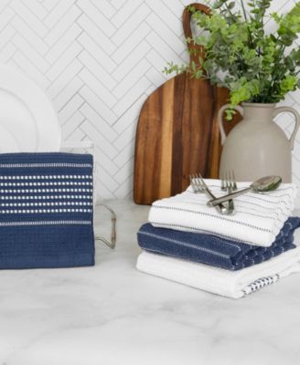 Skipping Stripe Wave Cotton Kitchen Towels, Set of 4