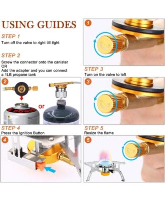 Camping Gas Stove, 3700W Portable Backpacking Stove with Piezo Ignition, Portable Burner, Camping Stove Adapter and Carrying Case for Outdoor Cooking