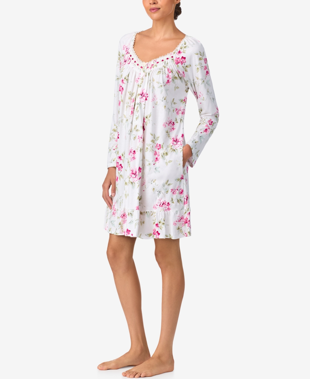 Aria Women's Brushed Long Sleeve Brushed Cotton Jersey Nightgown In White