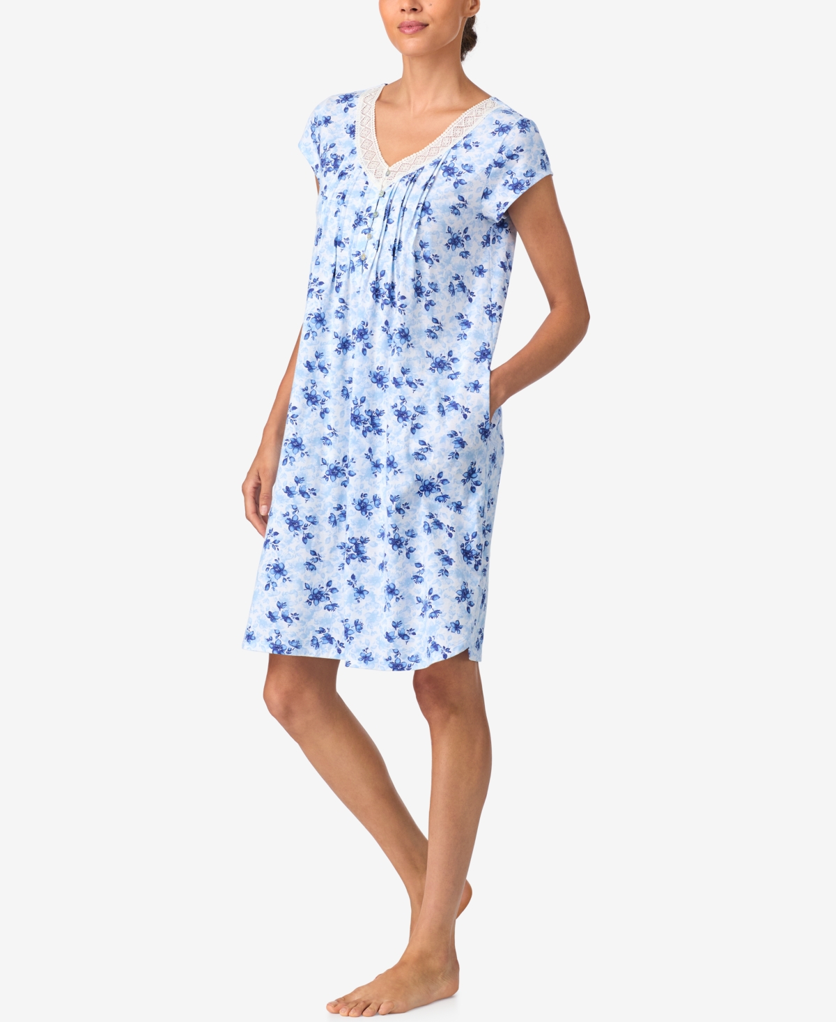 Aria Women's Short Sleeve Brushed Cotton Jersey Sleepshirt In Blue