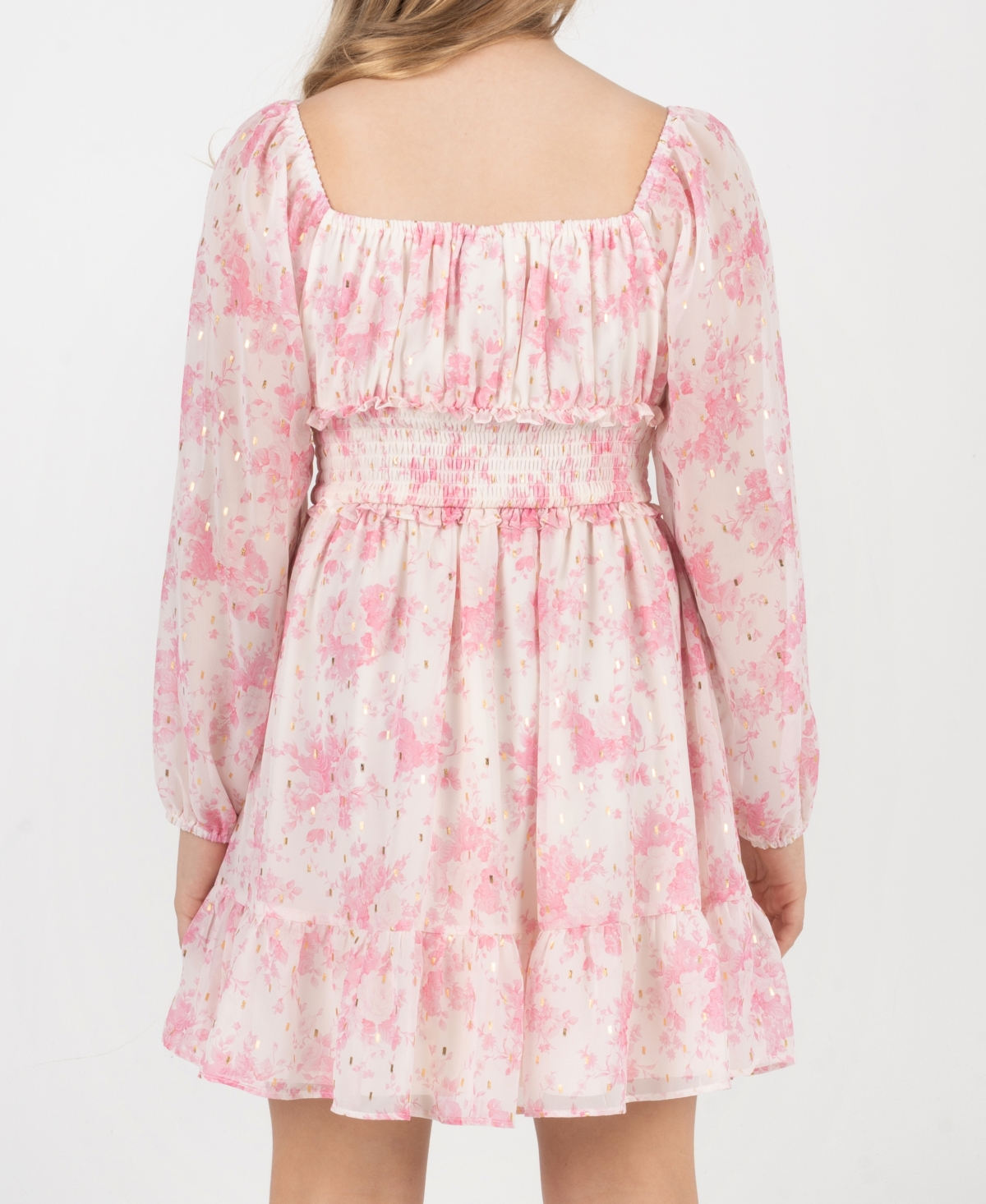 Rare Editions Girls 7-16 Floral Chiffon Square Neck Dress